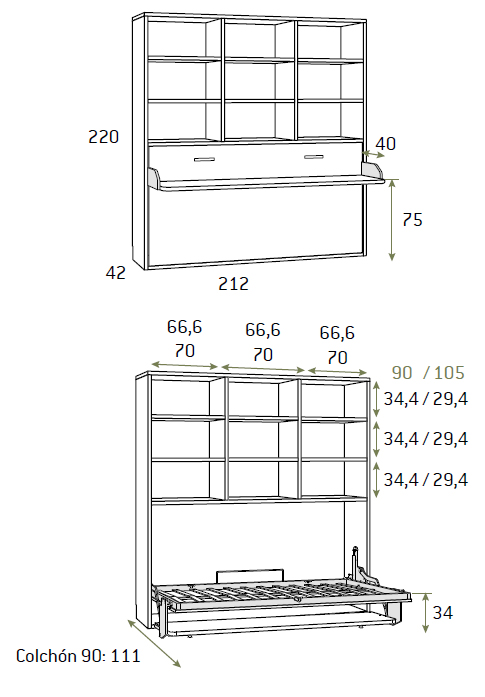 cama abatible con estantería